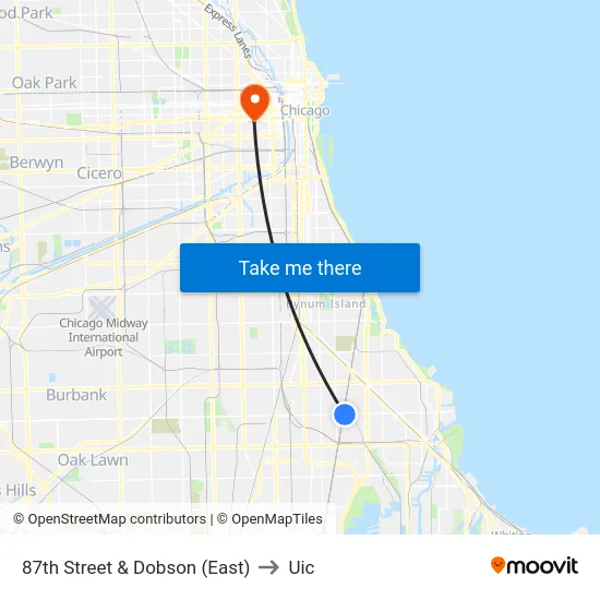 87th Street & Dobson (East) to Uic map