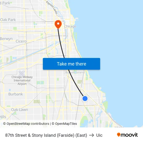 87th Street & Stony Island (Farside) (East) to Uic map
