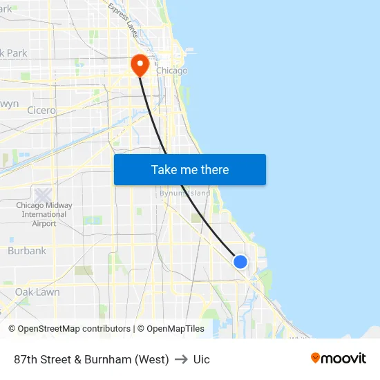 87th Street & Burnham (West) to Uic map