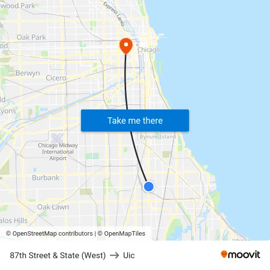 87th Street & State (West) to Uic map