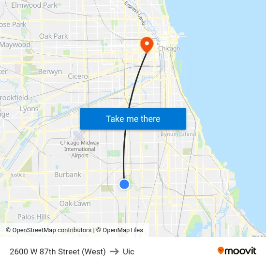 2600 W 87th Street (West) to Uic map