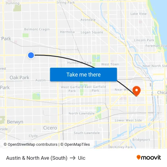 Austin & North Ave (South) to Uic map
