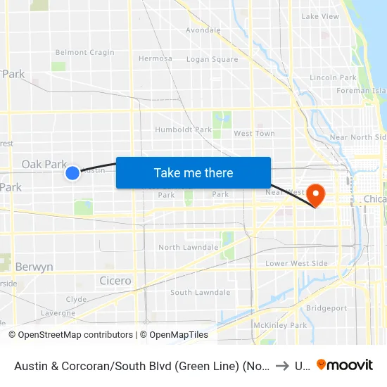 Austin & Corcoran/South Blvd (Green Line) (North) to Uic map
