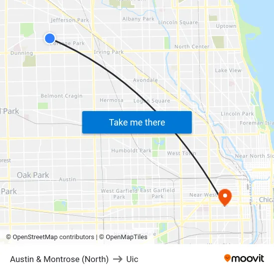 Austin & Montrose (North) to Uic map