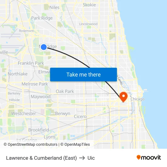 Lawrence & Cumberland (East) to Uic map