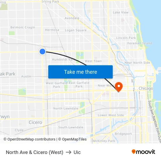North Ave & Cicero (West) to Uic map
