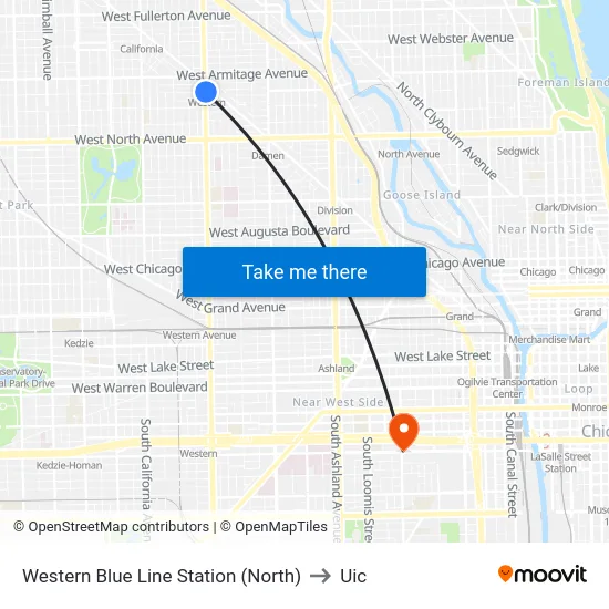 Western Blue Line Station (North) to Uic map