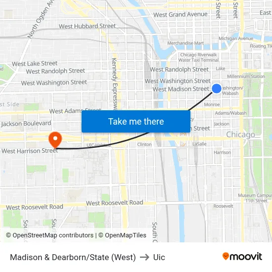Madison & Dearborn/State (West) to Uic map