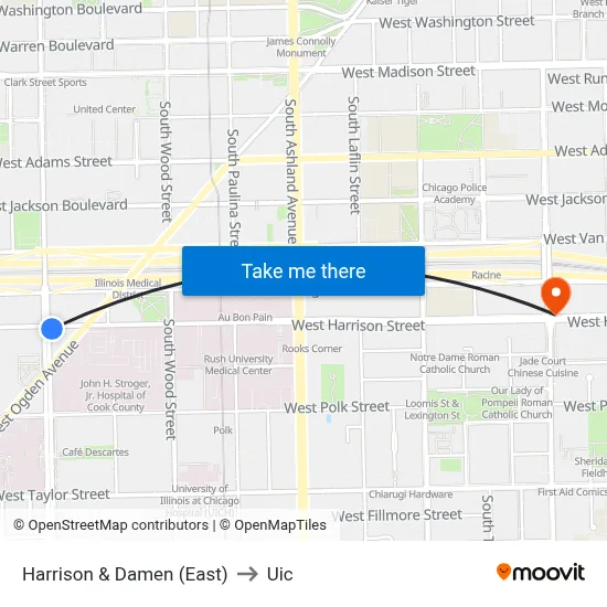 Harrison & Damen (East) to Uic map