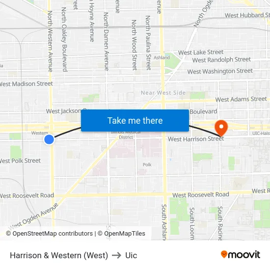 Harrison & Western (West) to Uic map