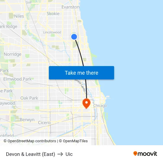 Devon & Leavitt (East) to Uic map