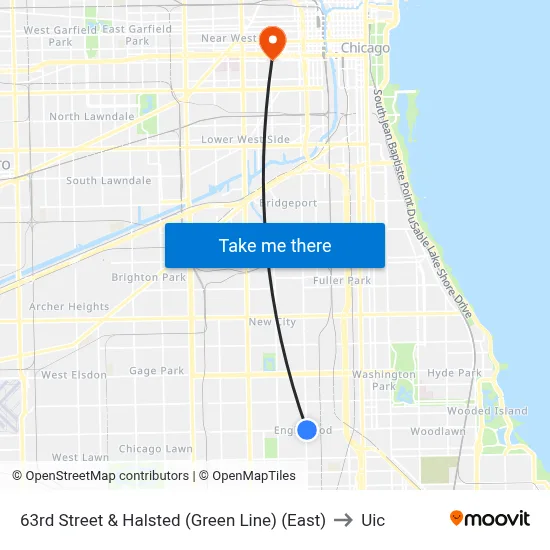 63rd Street & Halsted (Green Line) (East) to Uic map