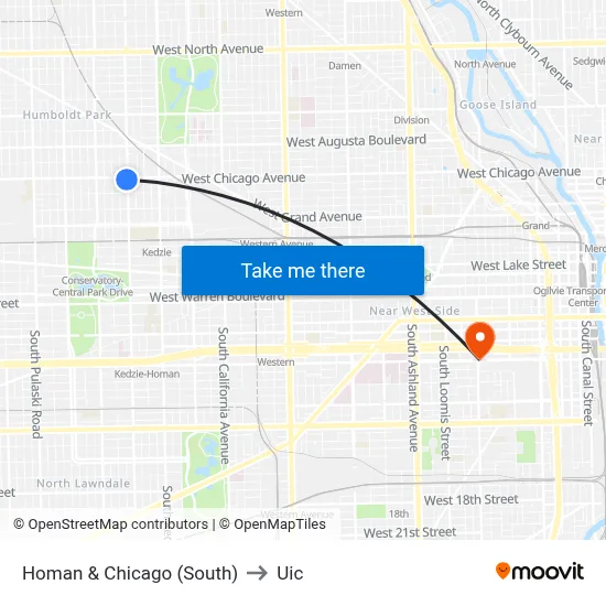 Homan & Chicago (South) to Uic map