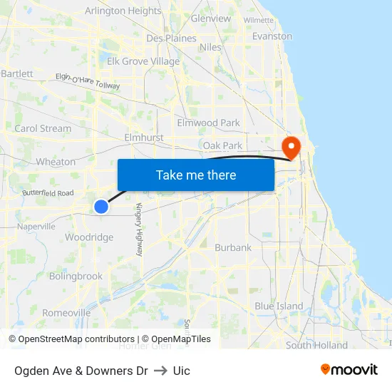 Ogden Ave & Downers Dr to Uic map