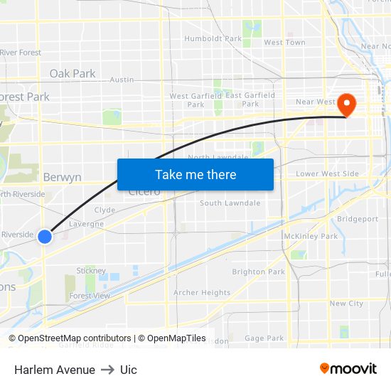 Harlem Avenue to Uic map