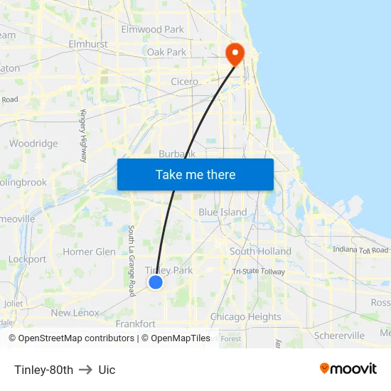 Tinley-80th to Uic map