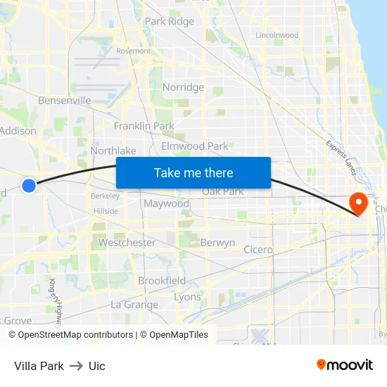 Villa Park to Uic map