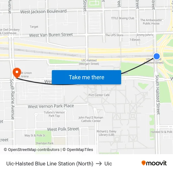 Uic-Halsted Blue Line Station (North) to Uic map