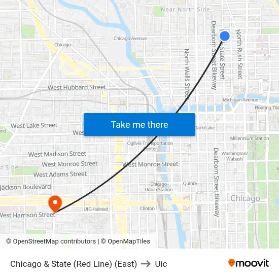 Chicago & State (Red Line) (East) to Uic map