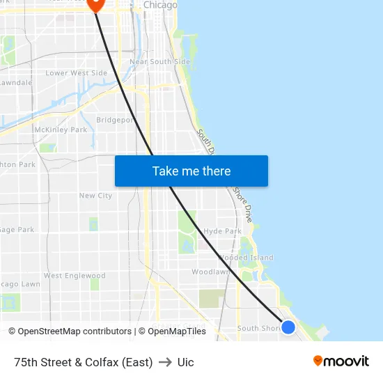 75th Street & Colfax (East) to Uic map