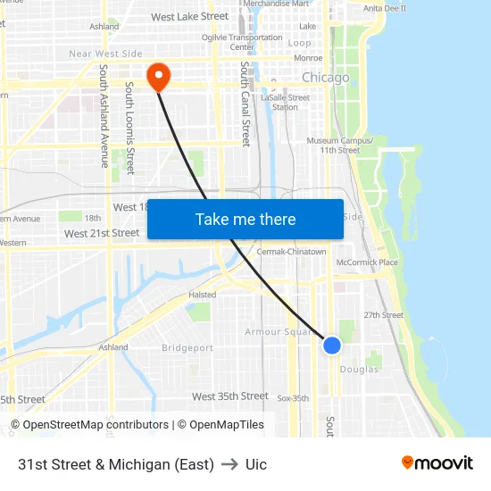 31st Street & Michigan (East) to Uic map