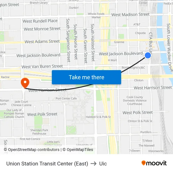 Union Station Transit Center (East) to Uic map