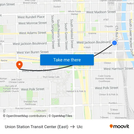 Union Station Transit Center (East) to Uic map