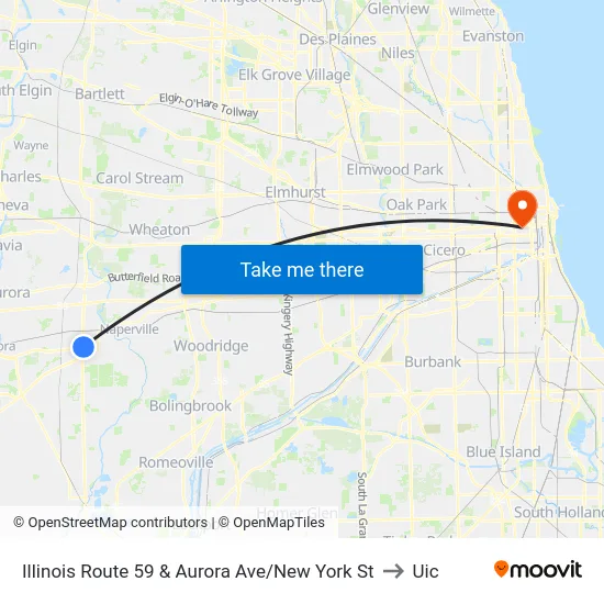 Illinois Route 59 & Aurora Ave/New York St to Uic map