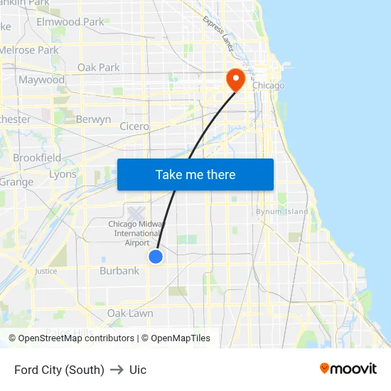 Ford City (South) to Uic map