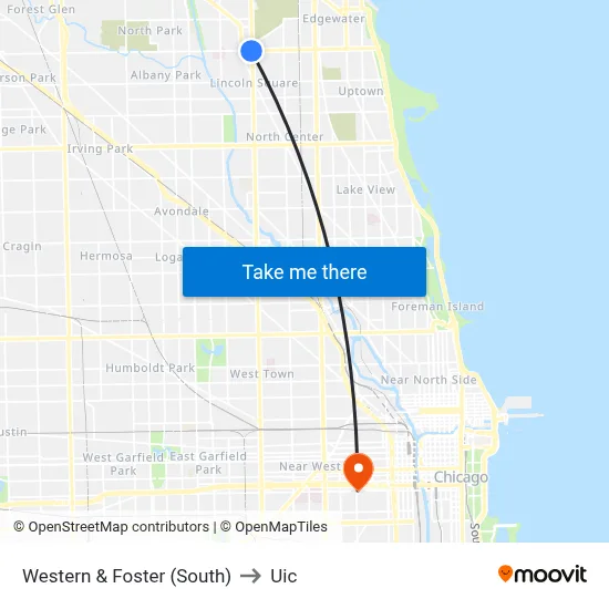 Western & Foster (South) to Uic map
