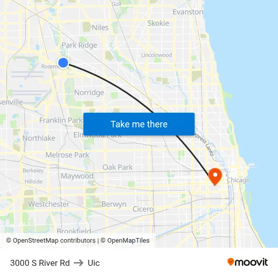3000 S River Rd to Uic map