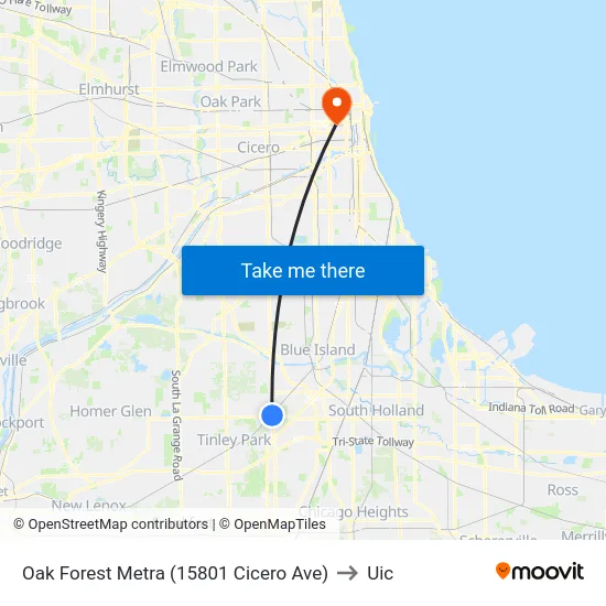 Oak Forest Metra (15801 Cicero Ave) to Uic map