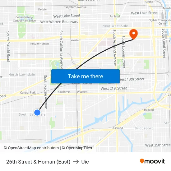 26th Street & Homan (East) to Uic map