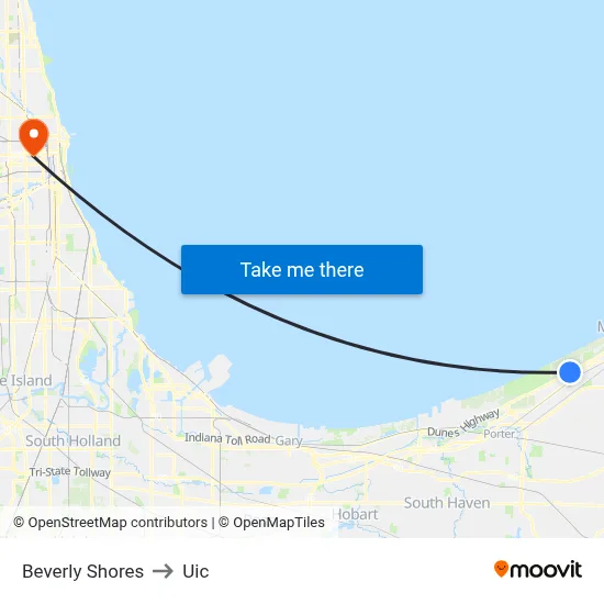 Beverly Shores to Uic map