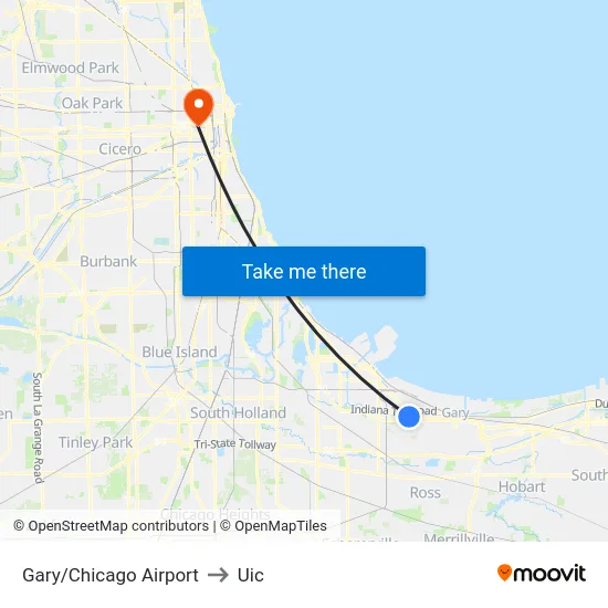 Gary/Chicago Airport to Uic map