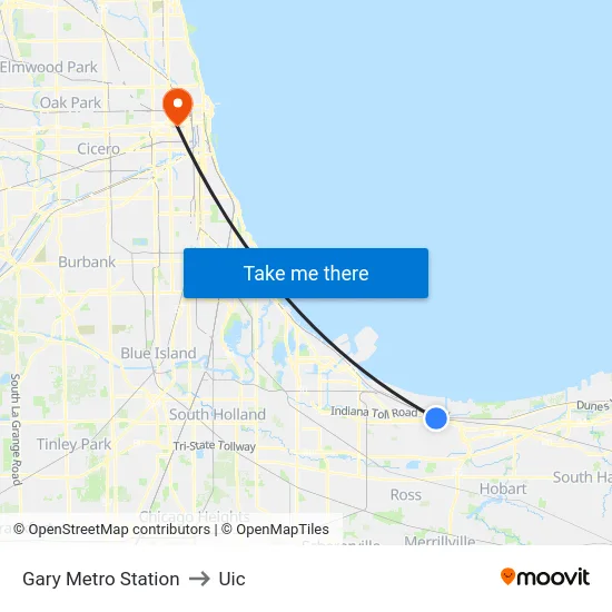 Gary Metro Station to Uic map