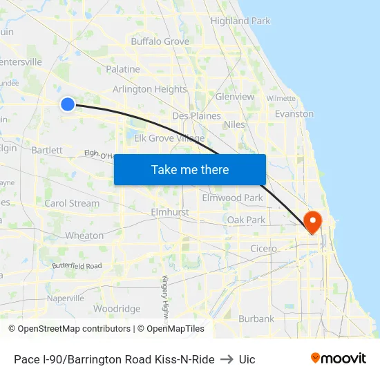 Pace I-90/Barrington Road Kiss-N-Ride to Uic map