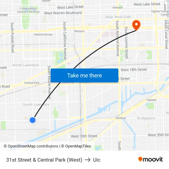 31st Street & Central Park (West) to Uic map