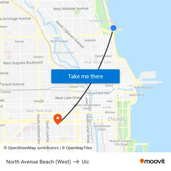 North Avenue Beach (West) to Uic map