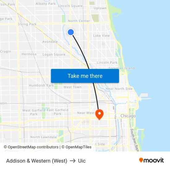 Addison & Western (West) to Uic map