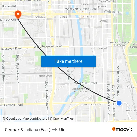 Cermak & Indiana (East) to Uic map