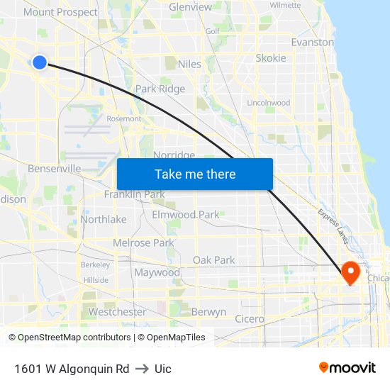 1601 W Algonquin Rd to Uic map