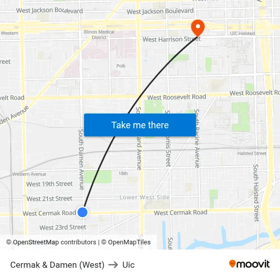 Cermak & Damen (West) to Uic map