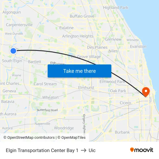 Elgin Transportation Center Bay 1 to Uic map