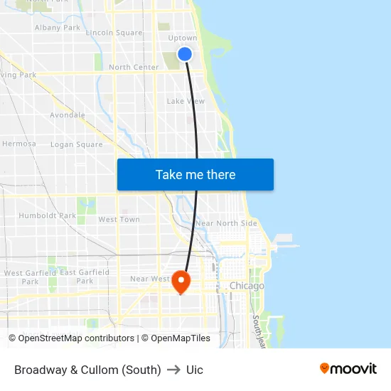 Broadway & Cullom (South) to Uic map