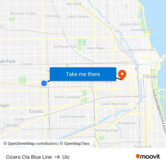 Cicero Cta Blue Line to Uic map