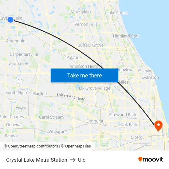 Crystal Lake Metra Station to Uic map