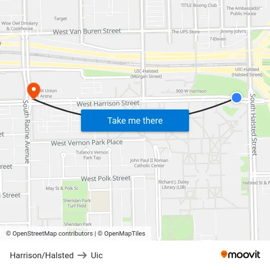 Harrison/Halsted to Uic map