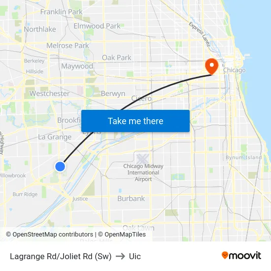 Lagrange Rd/Joliet Rd (Sw) to Uic map