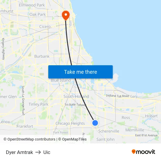 Dyer Amtrak to Uic map